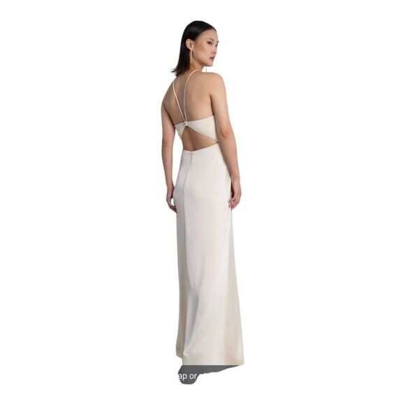 Jenny Yoo Cream Satin Halter Bridesmaids Dress - Picture 1 of 14